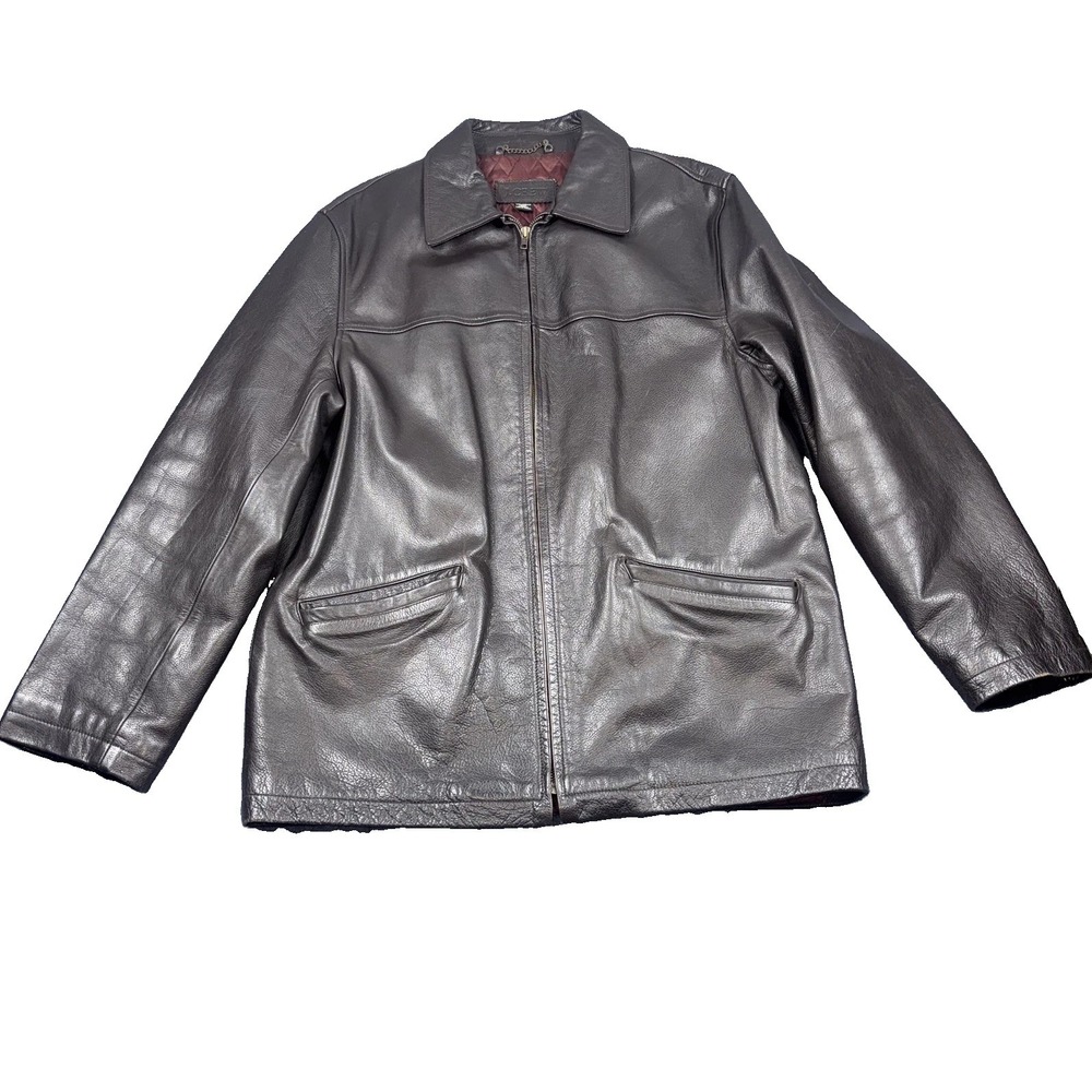 Vintage J. Crew Leather Bomber Jacket Mens Medium Black Heavyweight Quilted